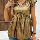Clasi Camisa casual de manga corta con encaje en V para mujer en primavera y verano