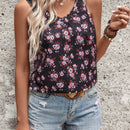 LUNE Mujeres camisa suelta sin mangas con estilo de vacaciones de verano, con encaje de retazos y estampado floral
