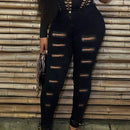 Mujeres de moda Jeans rasgados ajustados unicolor