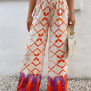 Pantalon de viscosa con estampado tie-dye y estampado colocado, cinturon elastico