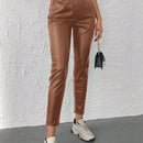 Pantalones conicos casuales con diseno de botones de color liso