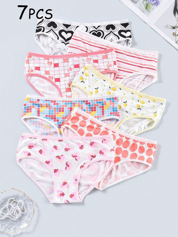7 piezas Calzoncillos con corazon & con estampado de rayas