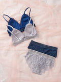 Conjunto de ropa interior de Brasier inalambrico de encaje de flores comodo para mujeres, 2 juegos