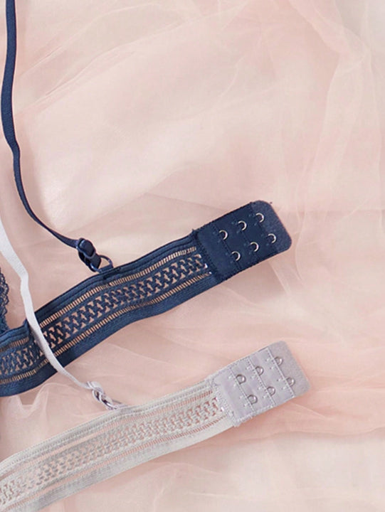 Conjunto de ropa interior de Brasier inalambrico de encaje de flores comodo para mujeres, 2 juegos