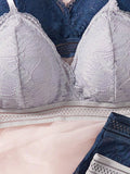 Conjunto de ropa interior de Brasier inalambrico de encaje de flores comodo para mujeres, 2 juegos