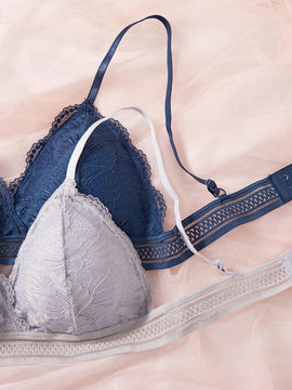 Conjunto de ropa interior de Brasier inalambrico de encaje de flores comodo para mujeres, 2 juegos