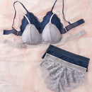 Conjunto de ropa interior de sujetador inalambrico de encaje de flores comodo para mujeres, 2 juegos