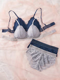 Conjunto de ropa interior de sujetador inalambrico de encaje de flores comodo para mujeres, 2 juegos