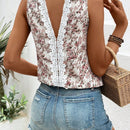 LUNE Blusa sin mangas holgada de encaje y detalle floral y parches, ideal para vacaciones de verano para mujeres