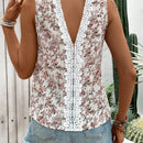 LUNE Blusa sin mangas holgada de encaje y detalle floral y parches, ideal para vacaciones de verano para mujeres