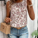 LUNE Blusa sin mangas holgada de encaje y detalle floral y parches, ideal para vacaciones de verano para mujeres