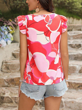 VCAY Camisa de estilo cuadrado con cuello para mujer y estampado de vacaciones con estilo