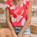 VCAY Camisa de estilo cuadrado con cuello para mujer y estampado de vacaciones con estilo