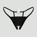 Ropa interior sexy sin costuras de aro grande de metal dorado para mujer con entrepierna abierta