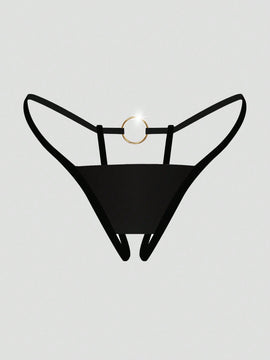 Ropa interior sexy sin costuras de aro grande de metal dorado para mujer con entrepierna abierta