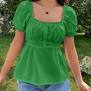 WYWH Camisa de manga abultada con cinturon y detalles de encaje en la cintura, en unicolor, para la primavera y el verano