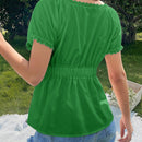 WYWH Camisa de manga abultada con cinturon y detalles de encaje en la cintura, en unicolor, para la primavera y el verano
