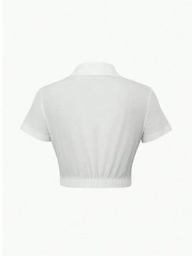 Camisa corta de verano para mujer con diseno de dobladillo retorcido
