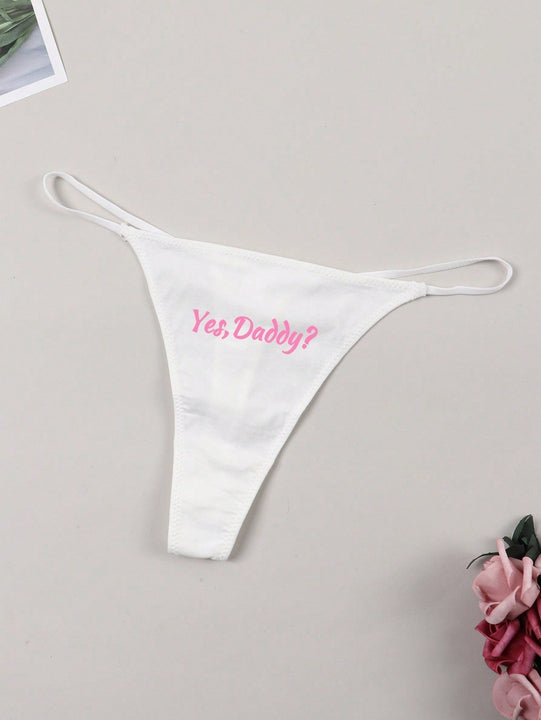 Ropa interior sexy para mujer con estampado de letras transpirable y tanga delgada
