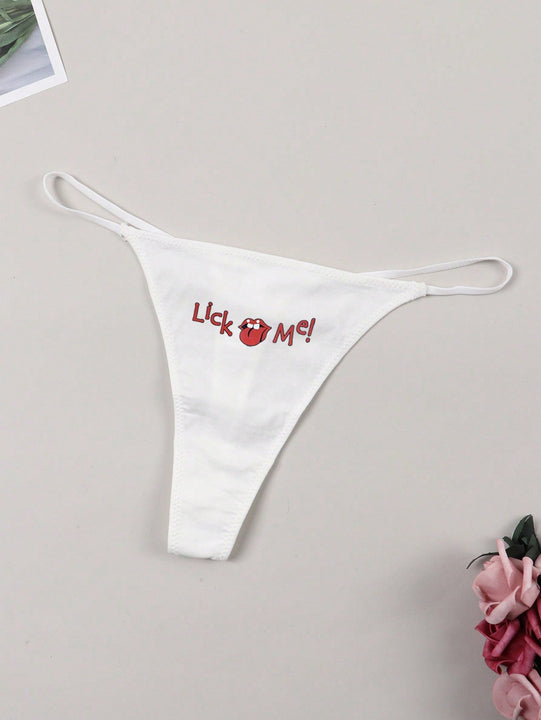 Tanga sexy y transpirable para mujer con disenos de patrones de labios finos