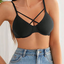 Sujetador sexy con copa fina y sin alambre para mujer con decoracion de tirantes en los hombros, comodo y sin costuras, sujetador recogido antidescenso para el pecho y los laterales del pecho