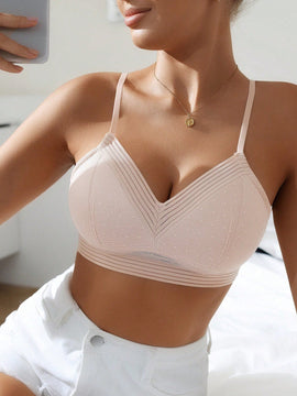 Sujetador inalambrico atractivo para mujer con encaje y espalda descubierta