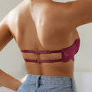 Sujetador sin tirantes de encaje de unicolor para mujer con tirantes ajustables