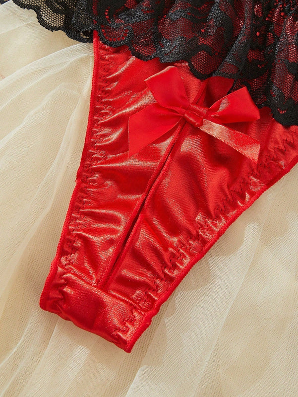 Mujeres Sexy Encaje Abierto Entrepierna Bragas Con Decoracion De Lazo A La Moda