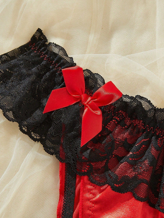 Mujeres Sexy Encaje Abierto Entrepierna Bragas Con Decoracion De Lazo A La Moda