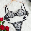 NEW Conjunto de Sujetador y Panty Negro Clasico Seductor y Sexy para Mujeres, 2 Piezas