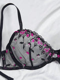 Conjunto de lenceria sexy negro bordado de 2 piezas para mujer