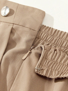 BIZwear Pantalones casuales rectos de unicolor para mujer con bolsillos