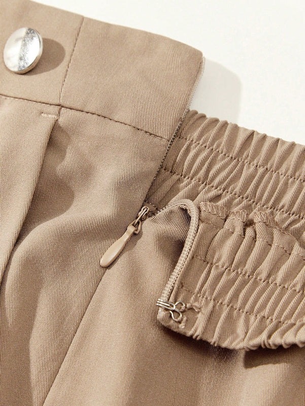 BIZwear Pantalones casuales rectos de unicolor para mujer con bolsillos