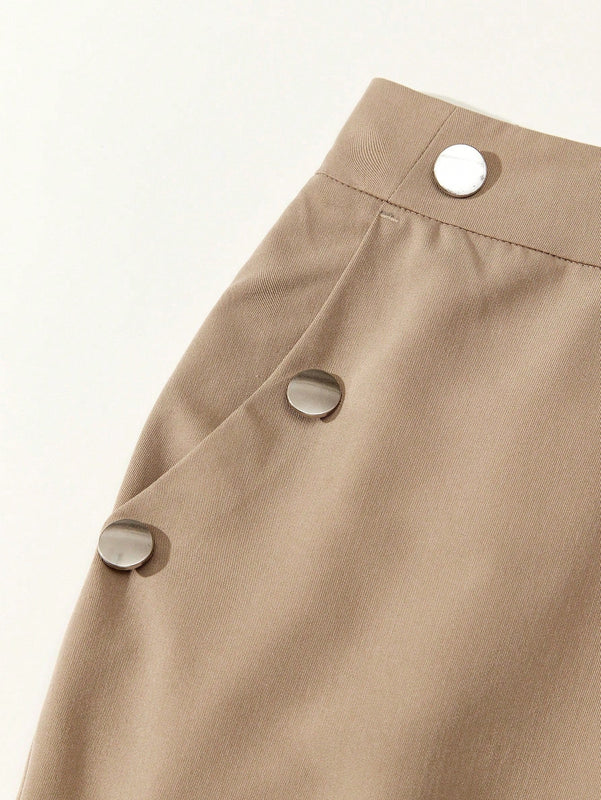 BIZwear Pantalones casuales rectos de unicolor para mujer con bolsillos