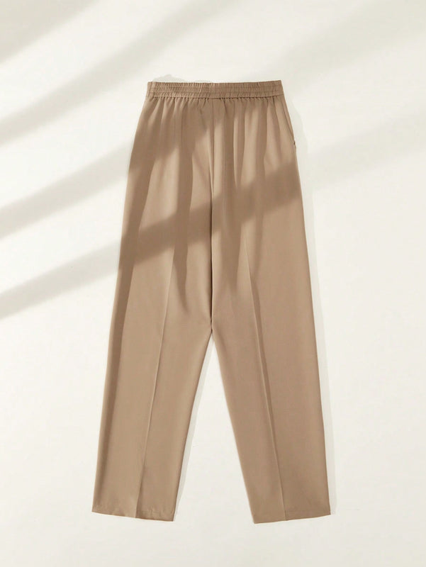 BIZwear Pantalones casuales rectos de unicolor para mujer con bolsillos