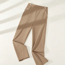 BIZwear Pantalones casuales rectos de unicolor para mujer con bolsillos