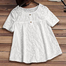 Camisa de mujer con bordado quemado y cuello redondo para blusas de mujer en verano