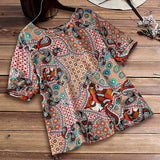 EMERY ROSE Camisa De Mujer Con Estampado Floral De Manga Corta Y Cuello Redondo, Camisa De Flores De Verano