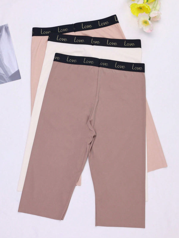 3 piezas Cinturon de cintura con letras para mujeres, pantalones de mono de cintura alta con cuatro esquinas, elasticidad y pantalones de seguridad transpirables