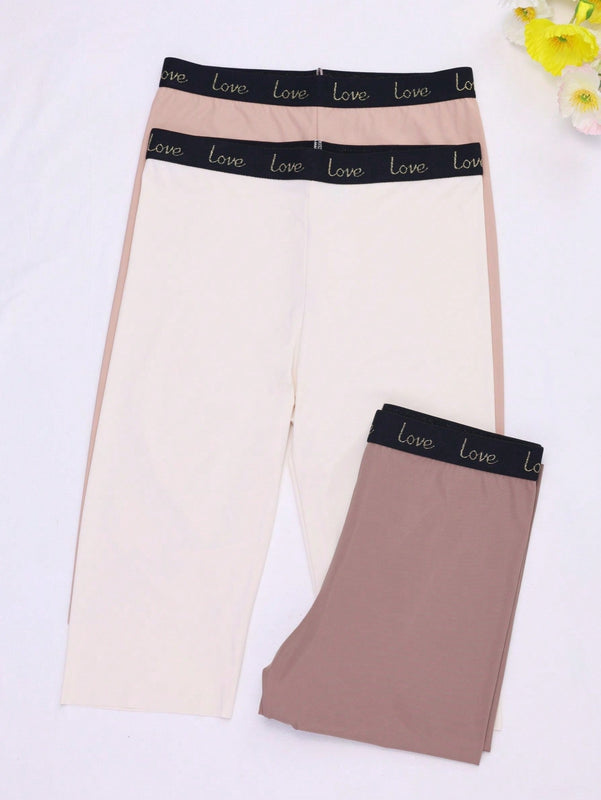 3 piezas Cinturon de cintura con letras para mujeres, pantalones de mono de cintura alta con cuatro esquinas, elasticidad y pantalones de seguridad transpirables