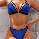 Conjunto de 2 piezas de sujetador y bragas inalambricos para mujer con huecos en contraste de colores