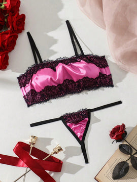Conjunto De Lenceria De Encaje De Patchwork Para Mujeres