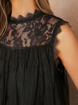 Clasi Top irregular de encaje de malla solida de moda para mujeres