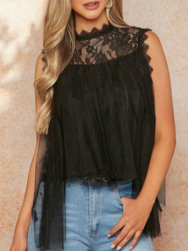 Clasi Top irregular de encaje de malla solida de moda para mujeres
