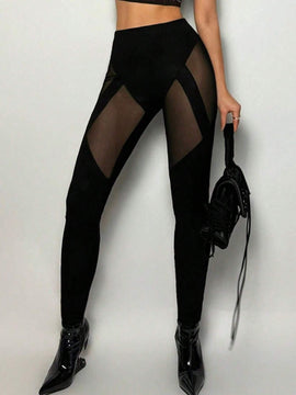 ICON Conjuntos de verano Y2k, verano de primavera, malla de perspectiva de verano, leggings ajustados con corte de malla, pantalones de mujer