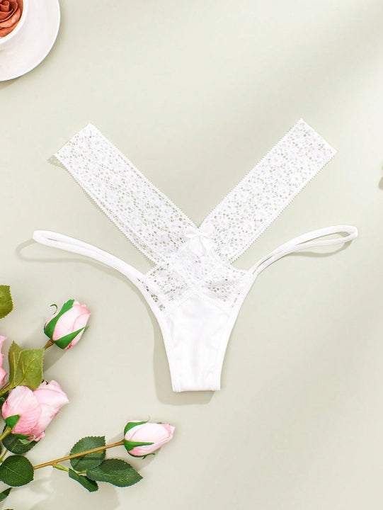 Atractivas Panties De Encaje Sin Costura, De Cintura Baja, De Tirantes Delgados, Cruzados, Dulces Y Huecos Para Mujeres