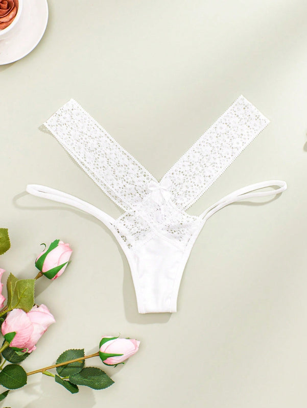 Atractivas Panties De Encaje Sin Costura, De Cintura Baja, De Tirantes Delgados, Cruzados, Dulces Y Huecos Para Mujeres