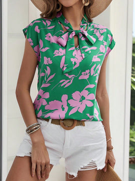 Essnce Camisa de manga corta de moda para mujer con diseno impreso y lazo para el verano