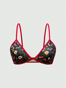 NEW ROMWE Fairycore Sujetador inalambrico con bordes en contraste, con estampado floral y de setas