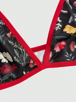 NEW ROMWE Fairycore Sujetador inalambrico con bordes en contraste, con estampado floral y de setas